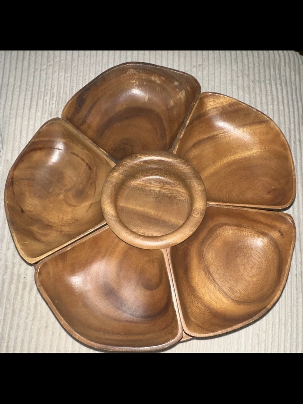 Monkey Pod Wooden 6-Piece Snack Bowl + Lazy Susan Serving Tray - Brown